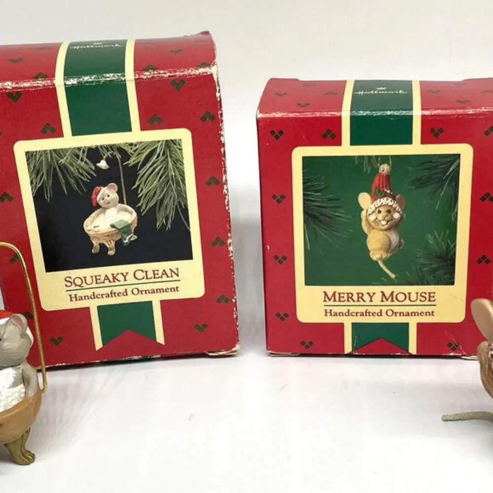 Hallmark Merry Mouse Squeaky Clean Christmas Ornaments‎ Vintage